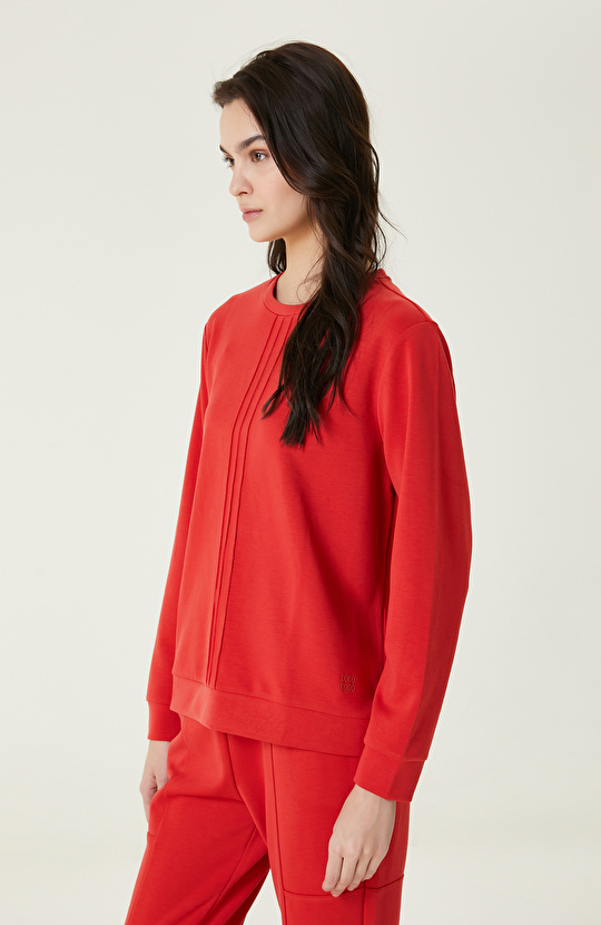 Bisiklet Yaka Kırmızı Sweatshirt