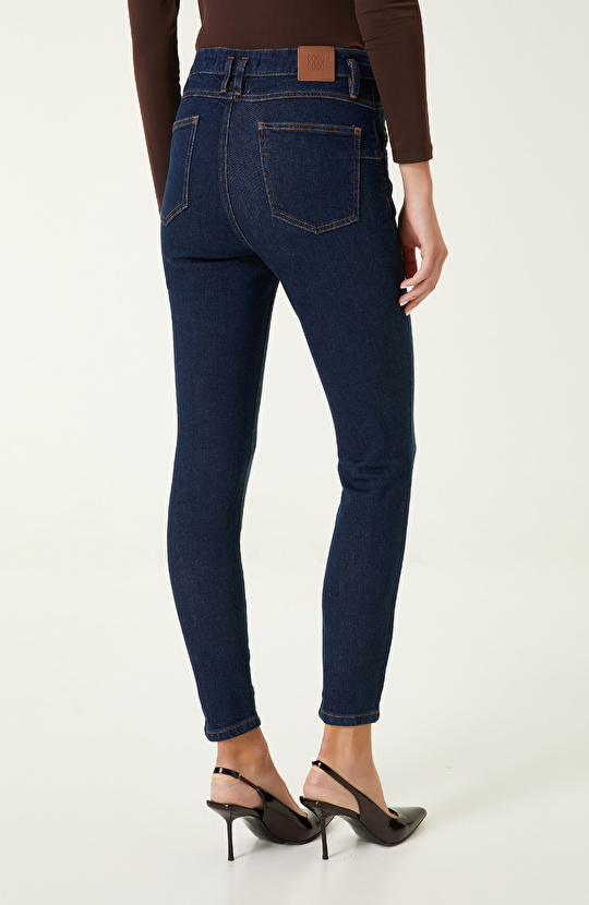 Lacivert Düğme Detaylı Denim Pantolon