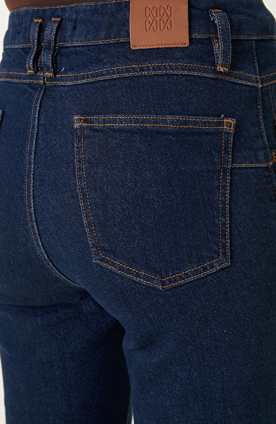 Lacivert Düğme Detaylı Denim Pantolon