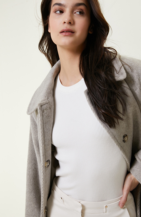 Ekru Bisiklet Yaka Triko Kazak