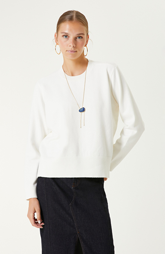 Ekru Bisiklet Yaka Uzun Kollu Triko