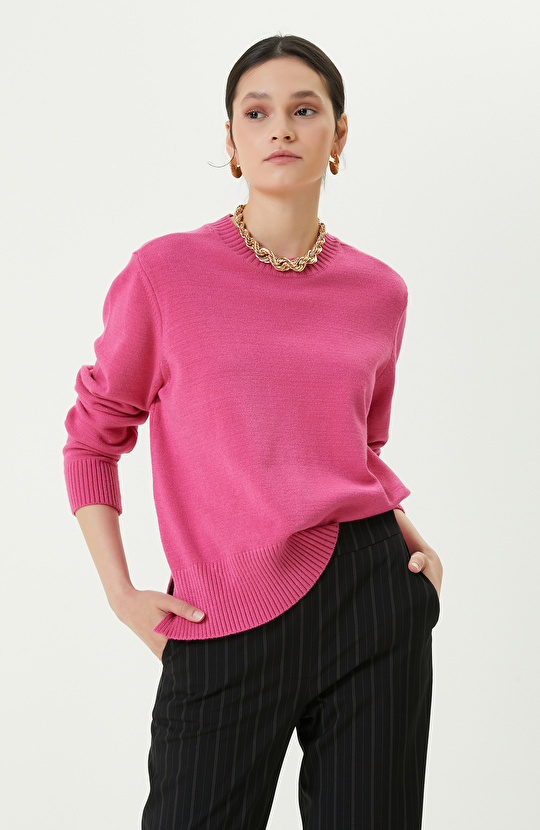 Bisiklet Yaka Pembe Triko Kazak