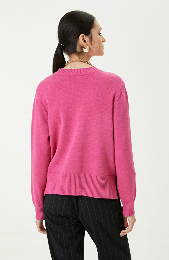 Bisiklet Yaka Pembe Triko Kazak