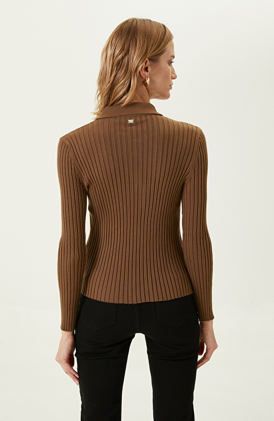 Yağ Yeşili Polo Yaka Triko Kazak