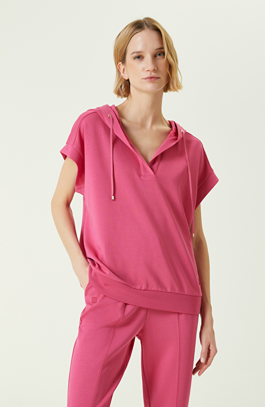 Neon Pembe Kapüşonlu Sweatshirt 