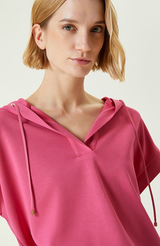 Neon Pembe Kapüşonlu Sweatshirt 