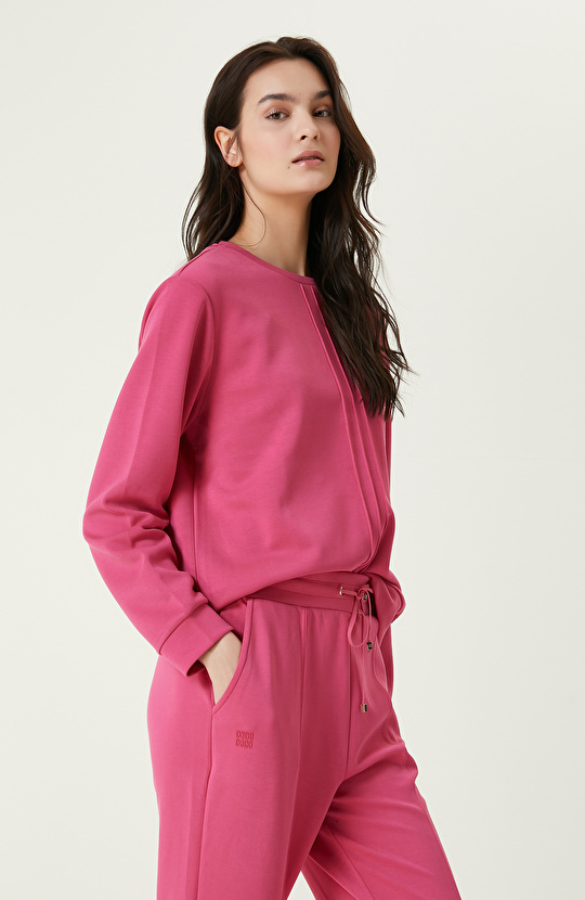 Neon Pembe Bisiklet Yaka Sweatshirt