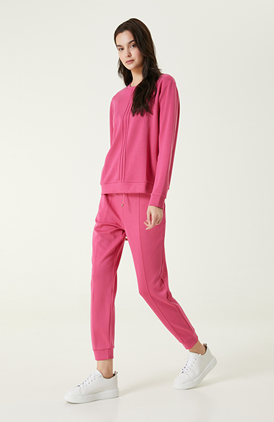 Neon Pembe Bisiklet Yaka Sweatshirt