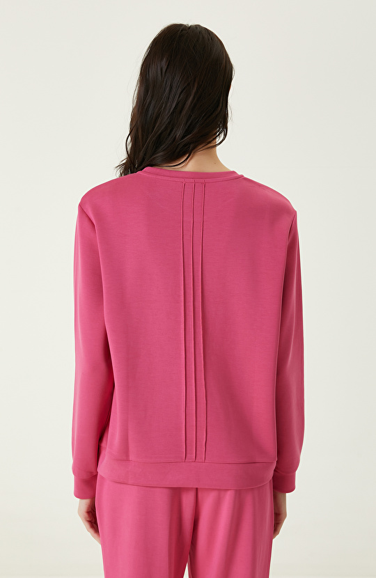 Neon Pembe Bisiklet Yaka Sweatshirt