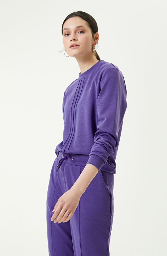 Neon Mor Bisiklet Yaka Sweatshirt