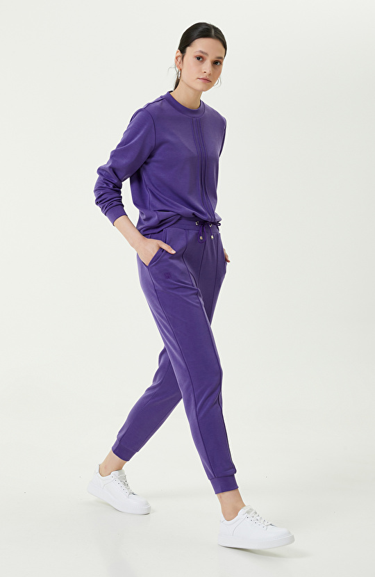 Neon Mor Bisiklet Yaka Sweatshirt