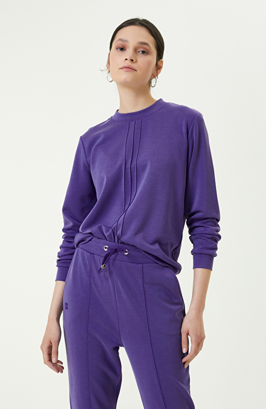 Neon Mor Bisiklet Yaka Sweatshirt