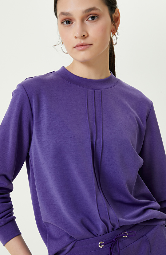 Neon Mor Bisiklet Yaka Sweatshirt