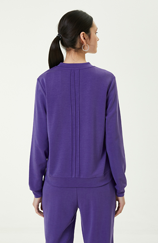 Neon Mor Bisiklet Yaka Sweatshirt