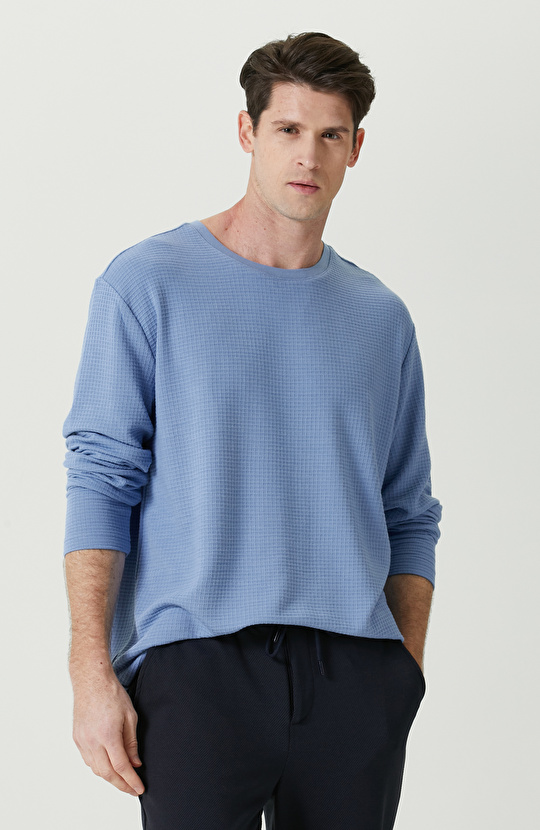 Bisiklet Yaka Mavi Sweatshirt