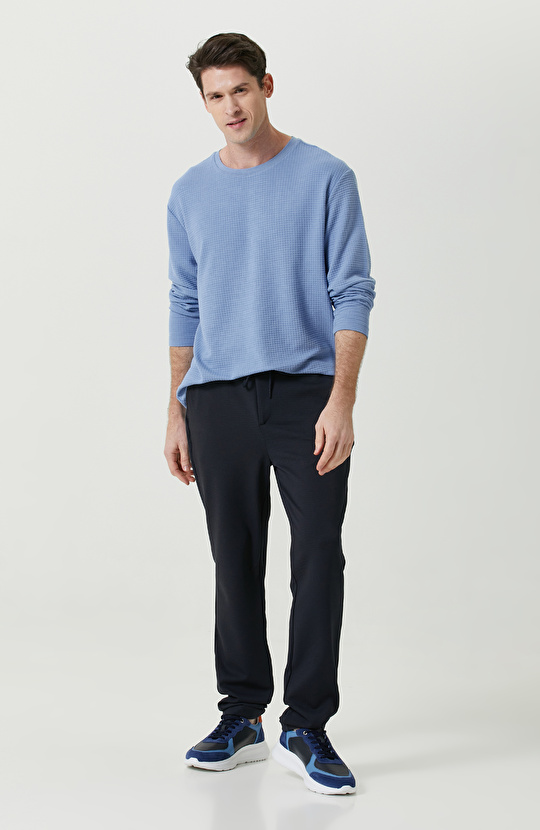 Bisiklet Yaka Mavi Sweatshirt