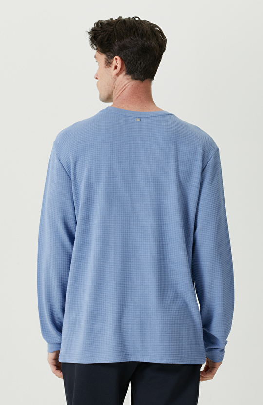 Bisiklet Yaka Mavi Sweatshirt