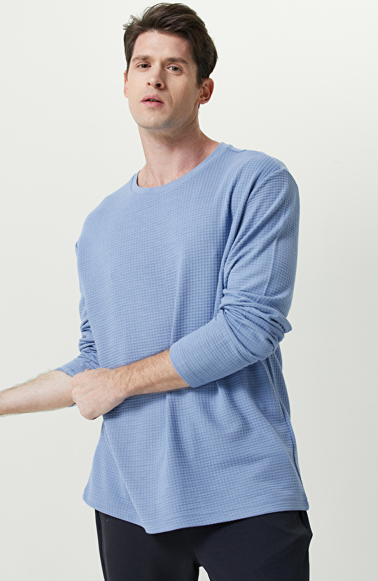 Bisiklet Yaka Mavi Sweatshirt