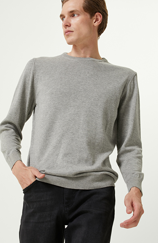 Gri Melanj Bisiklet Yaka Kazak