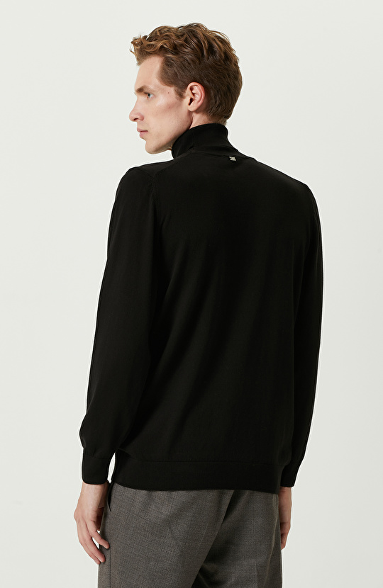 Siyah Balıkçı Yaka Uzun Kollu Kazak