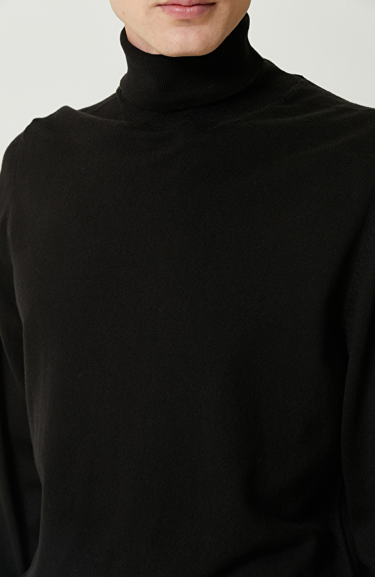 Siyah Balıkçı Yaka Uzun Kollu Kazak