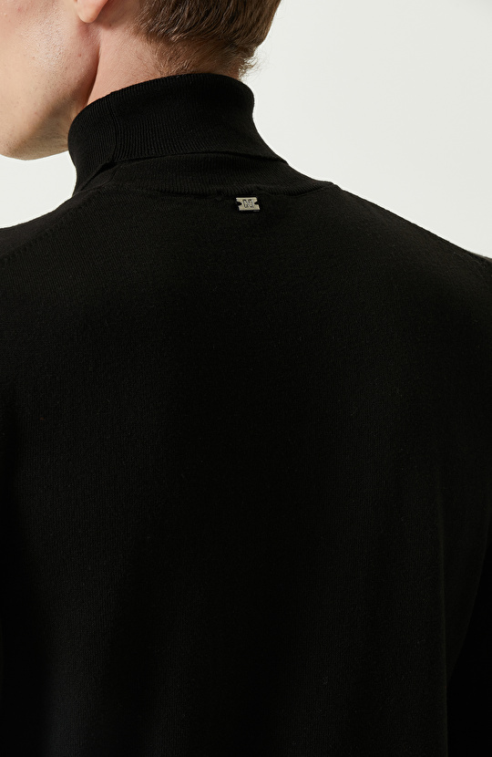 Siyah Balıkçı Yaka Uzun Kollu Kazak