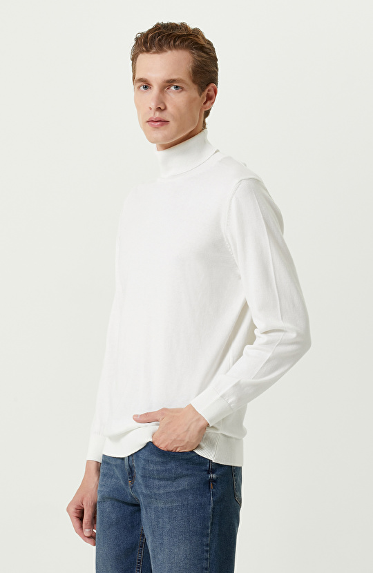 Ekru Balıkçı Yaka Uzun Kollu Kazak