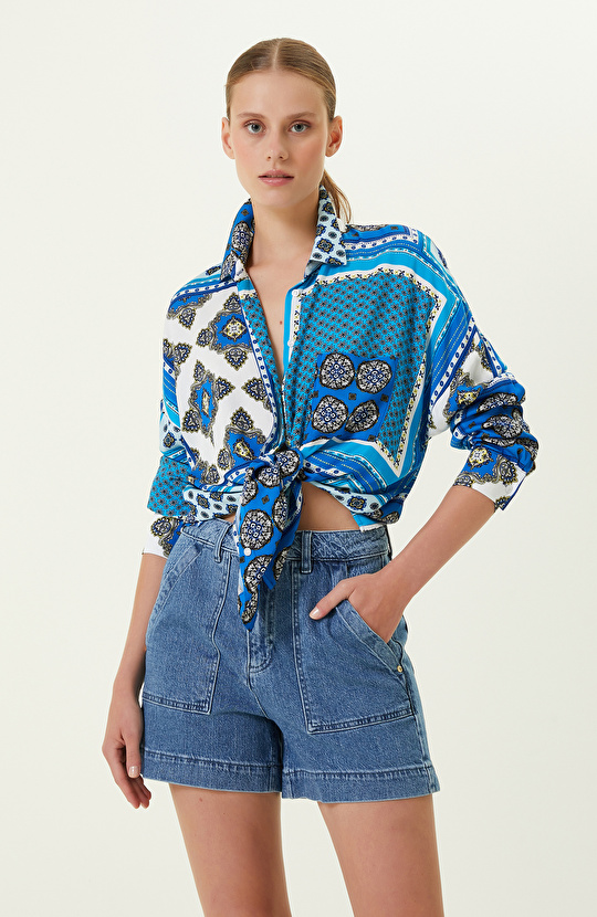 Turkuaz Şal Desenli Gömlek