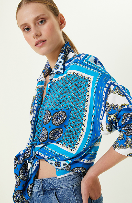 Turkuaz Şal Desenli Gömlek