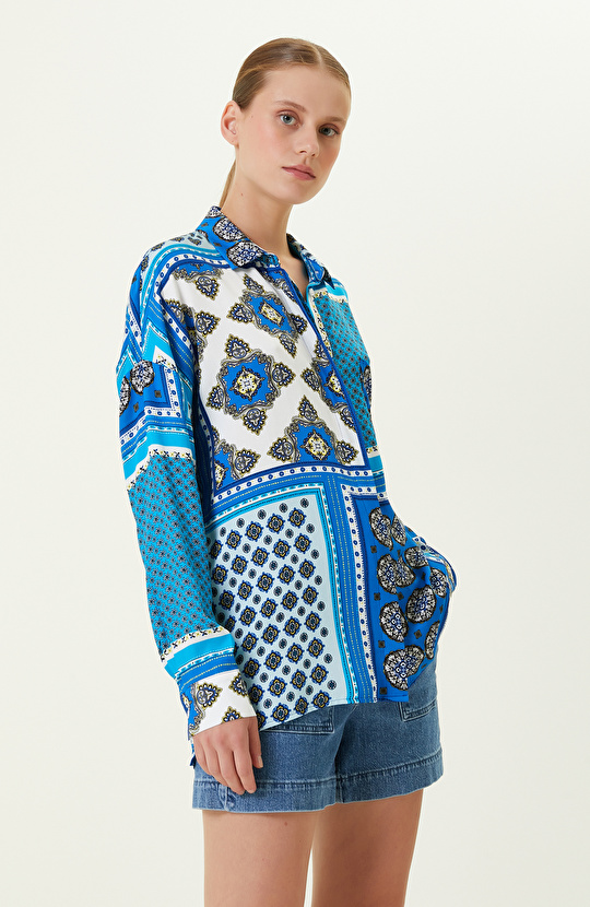 Turkuaz Şal Desenli Gömlek