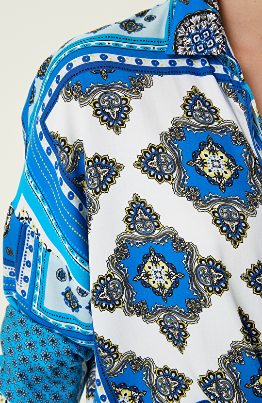 Turkuaz Şal Desenli Gömlek