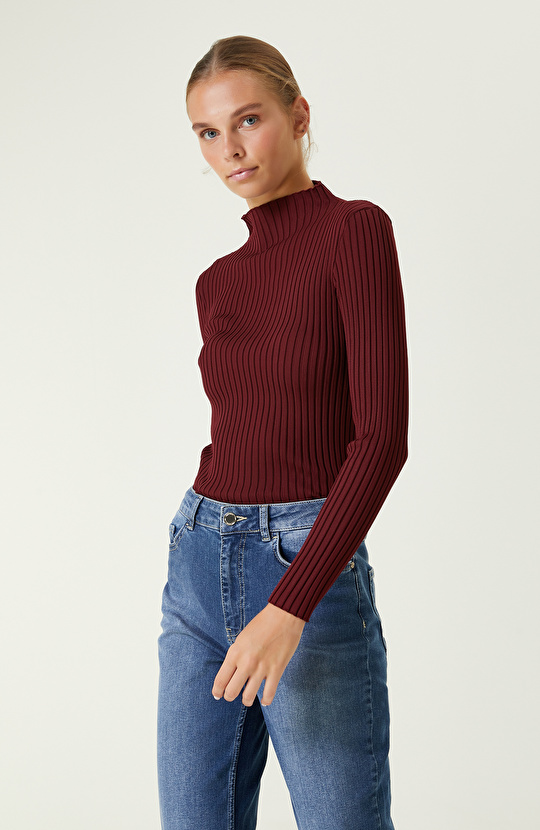 Bordo Ribana Örgü Kazak