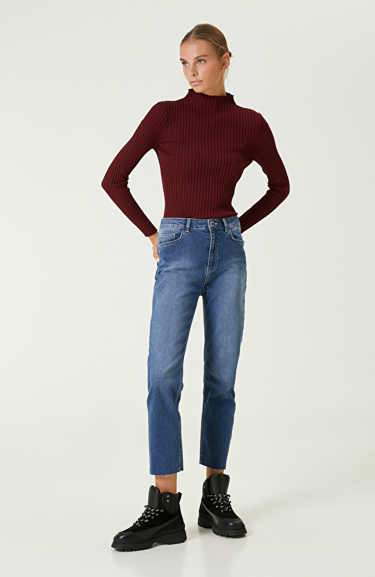 Bordo Ribana Örgü Kazak