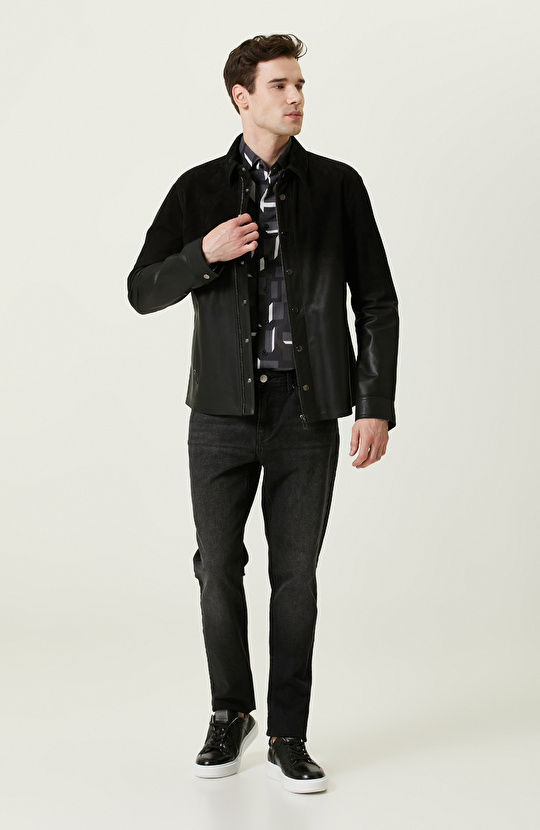 Siyah Süet Deri Mont