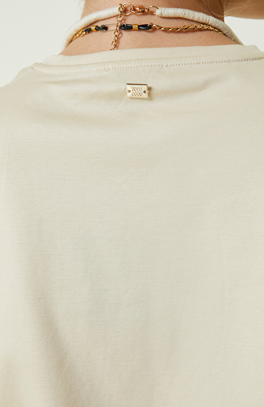 Limited Bej Bisiklet Yaka Tshirt