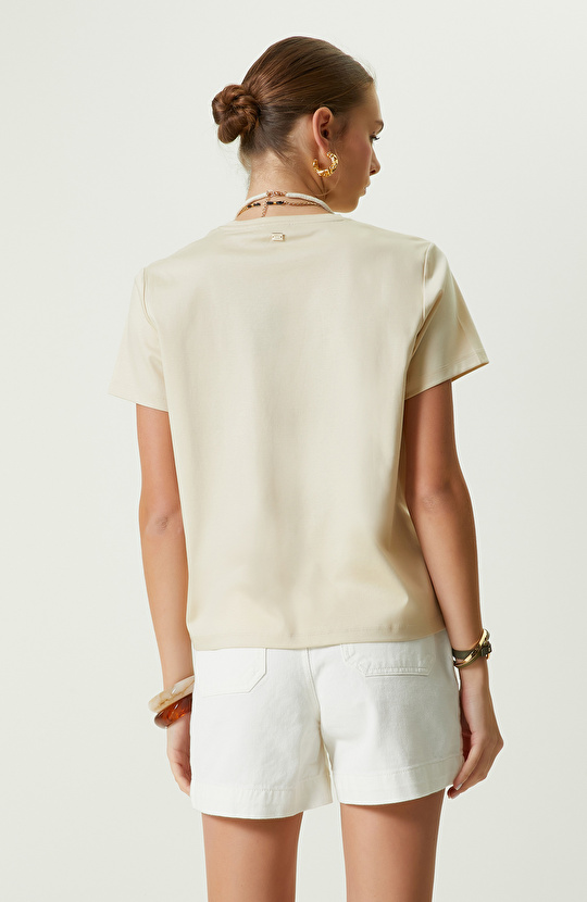 Limited Bej Bisiklet Yaka Tshirt