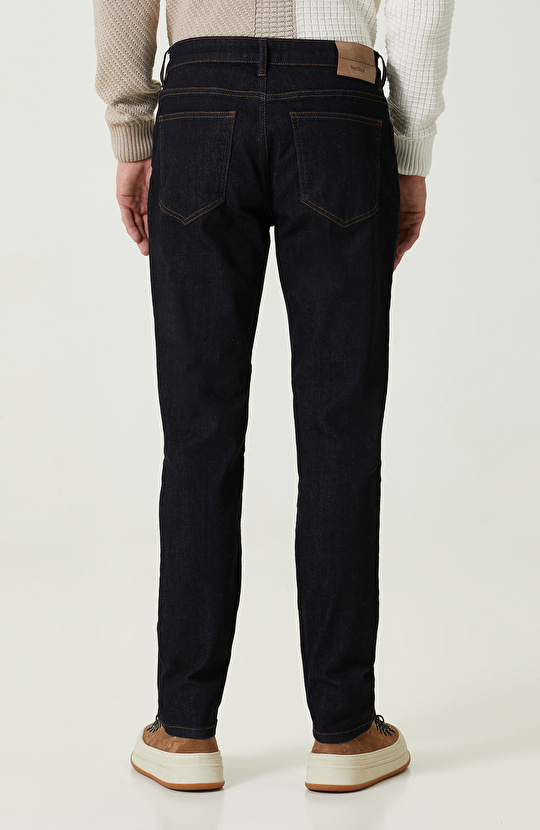 Normal Bel Lacivert Denim Pantolon