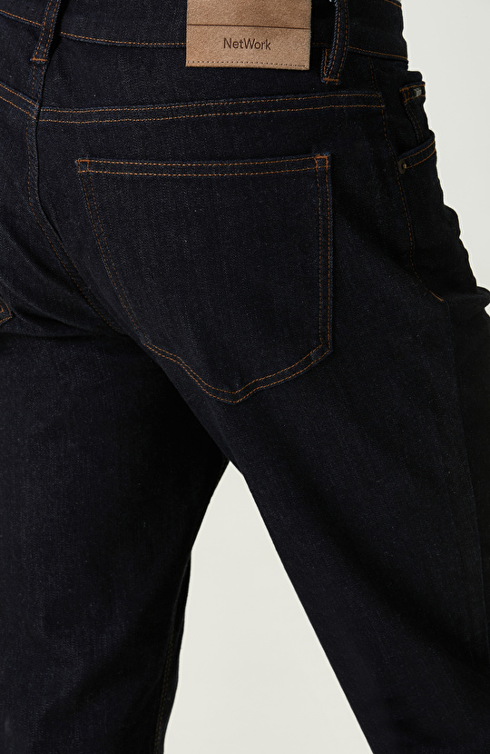 Normal Bel Lacivert Denim Pantolon