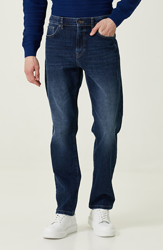 5 Cepli Düz Paça Lacivert Denim Pantolon