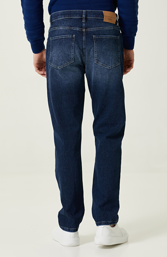 5 Cepli Düz Paça Lacivert Denim Pantolon