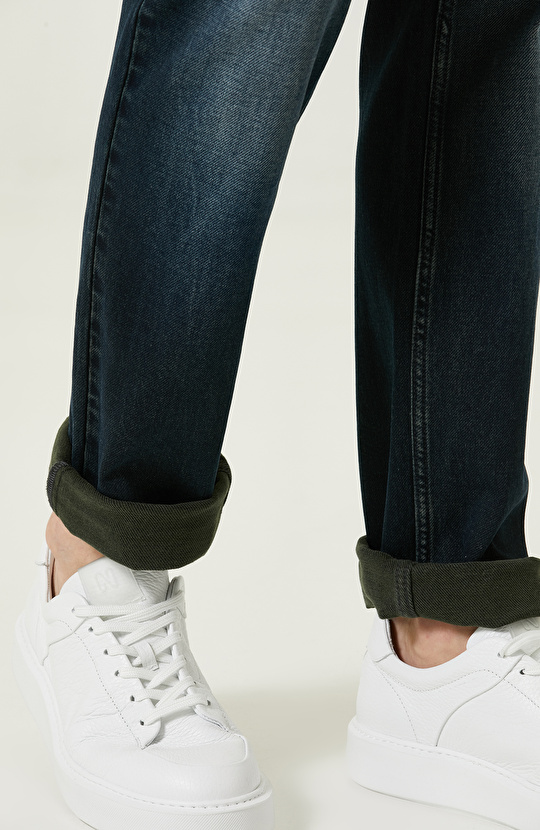 Düz Paça İndigo Denim Pantolon