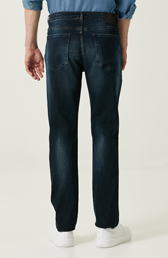Düz Paça İndigo Denim Pantolon