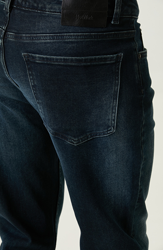 Düz Paça İndigo Denim Pantolon