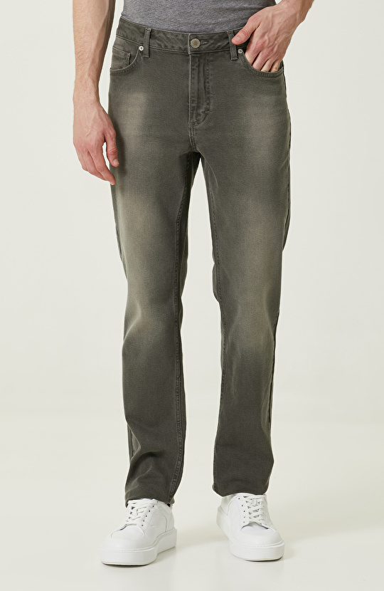 Normal Bel Haki Denim Pantolon