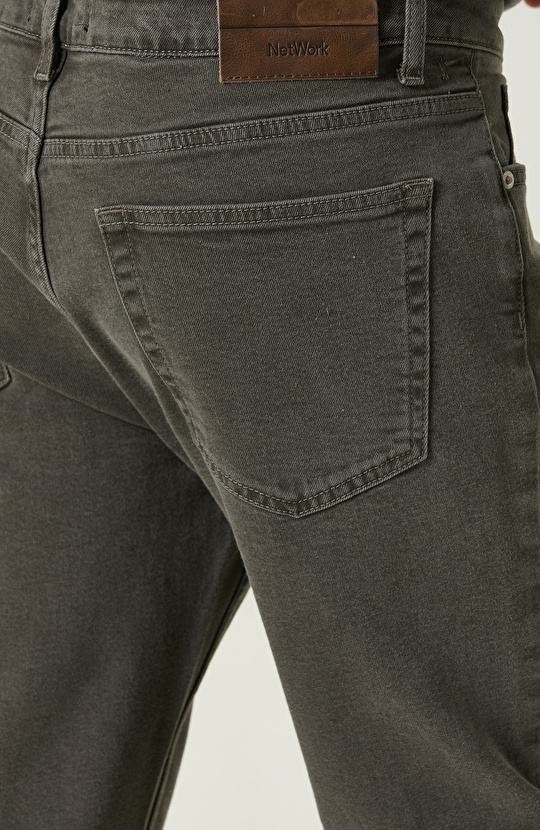 Normal Bel Haki Denim Pantolon