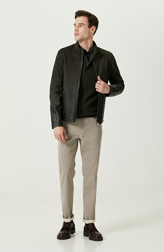 Haki Süet Deri Mont