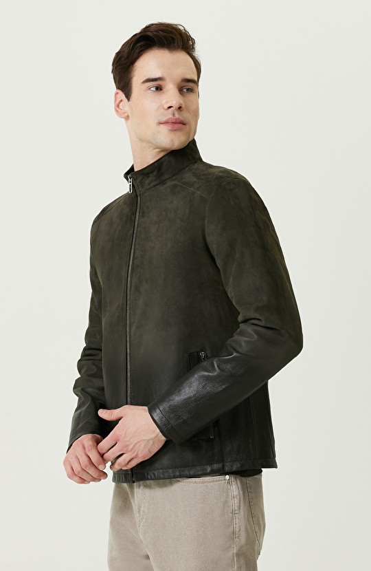 Haki Süet Deri Mont