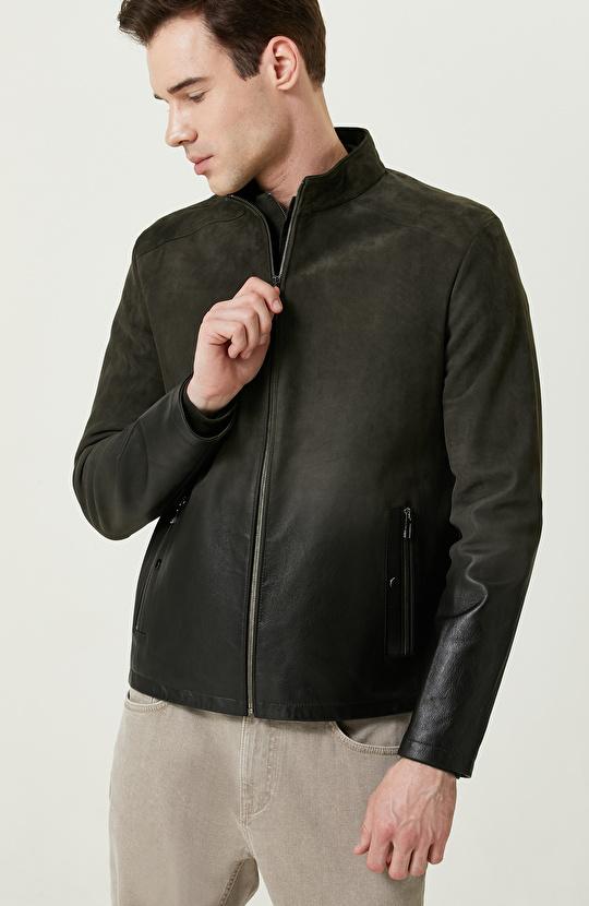 Haki Süet Deri Mont