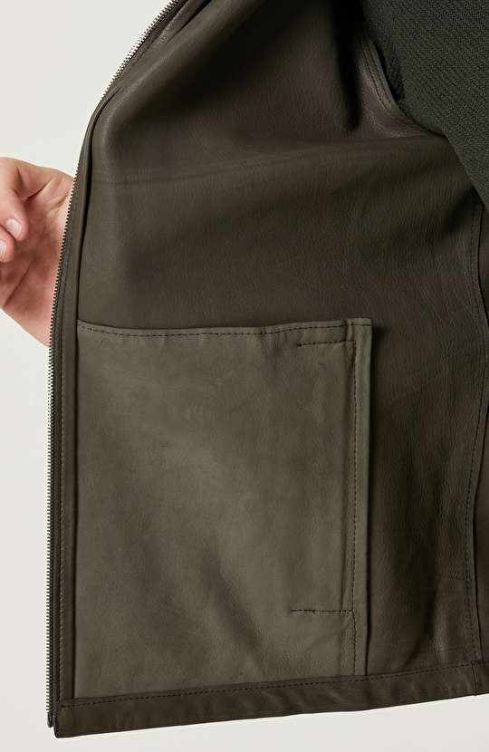 Haki Süet Deri Mont