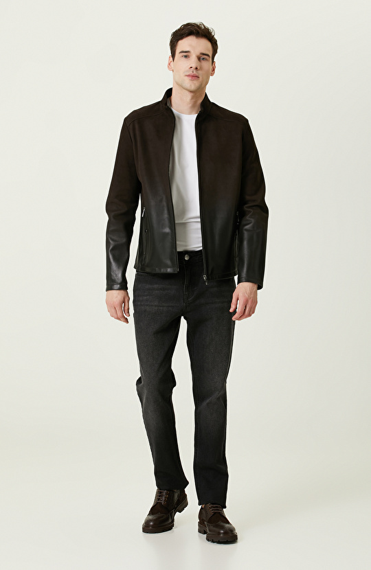 Kahverengi Süet Deri Mont